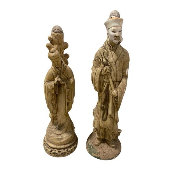 JAPANEES COUPLE Traveling Man and Woman Statue Sculpture Vintage - Picture 1 of 6